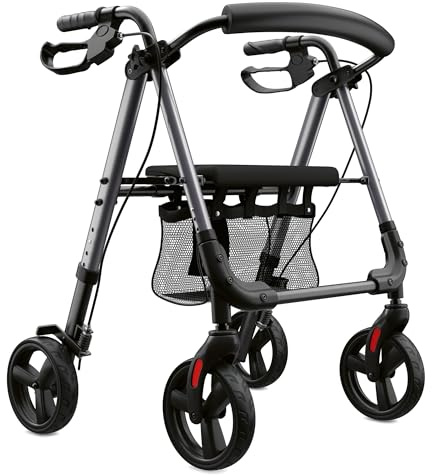 Weinberger Alu-Rollator Basic, faltbar, mit Sitzfläche, Leichtgewicht 6,2 Kg, Medizinprodukt Klasse 1, höhenverstellbar, Gehwagen, Gehhilfe, Reiserollator, 46501