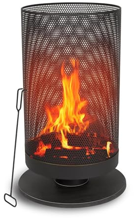 BBQ Collection Feuertonne mit Funkenschutz - Feuerkorb 44,5 x 72,5 cm - Terassenofen mit Schürhaken - Feuerstelle Outdoor für Garten und Terrasse - Terrassenfeuer - Karbonstahl