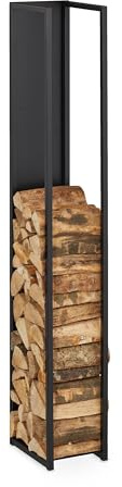 Relaxdays Kaminholzregal Metall, Brennholzregal hoch, für Feuerholz, Stapelholz, Brennholz, HBT: 157x23,5x30 cm, schwarz