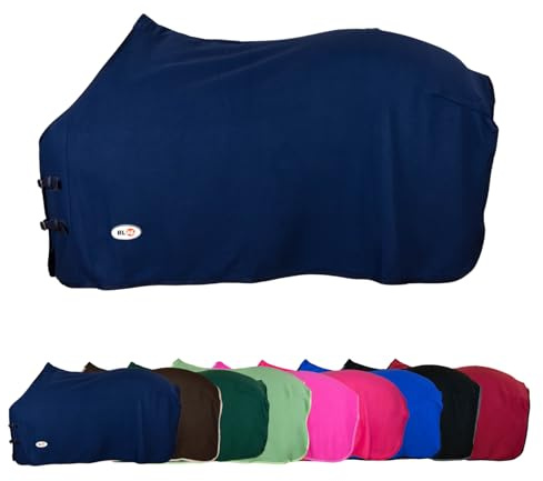 RL24 - Abschwitzdecke Basicline – Pferdedecke mit Schweifkordel, Widerristpolster & Metallverschluss – atmungsaktive Fleecedecke – Pferde Zubehör – Transportdecke in Dunkelblau – 75cm