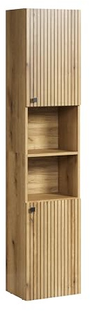 trendteam smart living - PureBliss - Hochschrank - Eiche - Badezimmerschrank in moderner Rillenoptik - edle Metallgriffe - (BxHxT) 40 x 186 x 31 cm - 2 praktische Einlegeböden - kratzfest