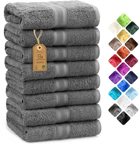 NatureMark 8 Handtücher Set - 100% Baumwolle - Saugfähige und langlebige Handtücher, Größe 50×100 cm, Anthrazit Grau