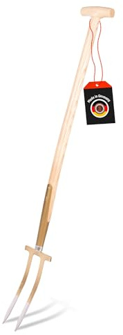 SHW-FIRE Rosengabel mit 85 cm T-Griff aus Eschenholz mit Bajonettzinken | Für Rosenpflege, Unkrautentfernung, Bodenbelüftung | gehärteter Stahl | präzises Arbeiten