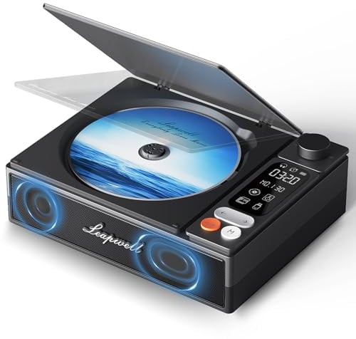 CD Player Tragbar, Leapwell Tragbarer CD Player mit Lautsprecher Bluetooth CD-Player mit Fernbedienung Kinder Mini CD Spieler Anti Skip mit AUX Optisch USB LCD Bildschirm Schwarz