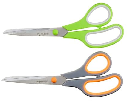 Amazon Basics Schere aus Edelstahl, komfortabler Griff, multifunktionales Allzweckgerät, PVD-beschichtet, 2er-Pack, Büro, Zuhause, Küche, mehrfarbig
