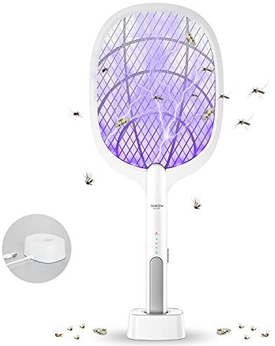 DANGZW Elektrische Fliegenklatsche extra stark 4000V: 2 in 1 1800mAh Wiederaufladbar Mückenklatsche mit LED-Licht für Garten/Camping/Haushalt Mücken/Fliegen/Bienen/Motten(Sicher für Kinder Haustiere)