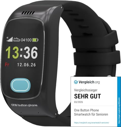one button phone Notruf-Uhr für Senioren mit SOS & GPS, Vergleichssieger | Ohne Abo, SOS-Notrufknopf, GPS-Ortung, Sturzerkennung, Vitaldaten, Telefonfunktion, Notfallarmband, Hausnotruf-Alternative