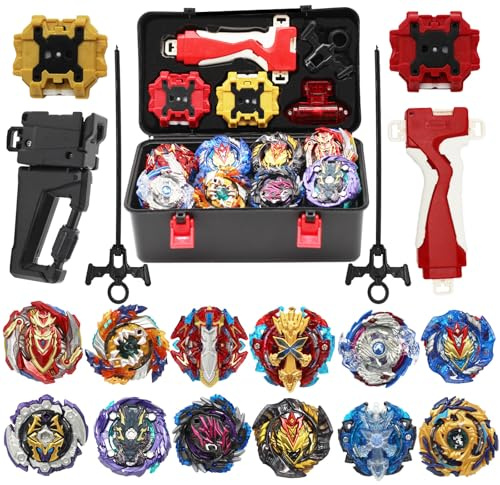 BeyGyro 12in1 Kampfkreisel, bidirektionaler Sender für 2 Sets von Kampfkreisel, tragbare Aufbewahrungsbox, Kunststoff, Mehrfarbig