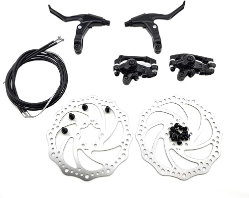 Azatemgo 160 mm Fahrrad-Scheibenbremsen-Set – Bremssattel vorne und hinten, Scheiben-Set, Bremsgriffe, Kabel und Hebel, Kabelsatz
