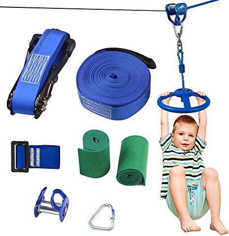 BUBBLEBAY Slackline-Set mit Seilrolle + Baum Schutz, 15m Slackline, Pully-Zubehör für Hindernisparcours
