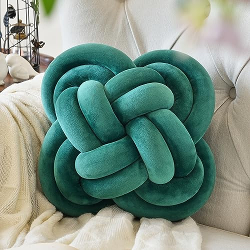 Xuyier Weiches Knoten-Kissen, dekoratives Wurfkissen mit Samtstoff für Couch, Bett, handgefertigtes Knoten, quadratisches Bodenkissen, Plüschballkissen mit Dekoration, Zuhause für Wohnzimmer