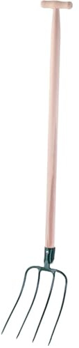 Gartengabel mit 100cm T-Griff Holzstiel, 3/4/5 Zinken, 126-132 cm Länge, Stahl Mistgabel, Dunggabel, Heugabel (4 ZINKEN)
