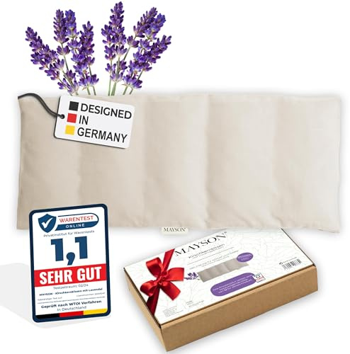 MAYSON® BIO Kirschkernkissen mit Lavendel - Mikrowellengeeignetes Wärmekissen - mit Waschbarem Flauschbezug - 100% Baumwolle - 50x20cm - Handgefertigt mit Liebe - Beige/Rot (Beige XXL)