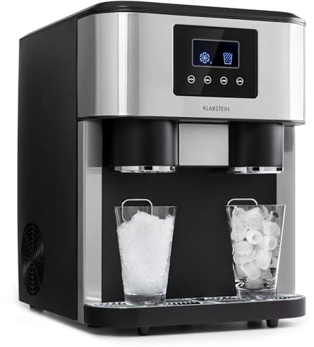 Klarstein Eiswürfelmaschine Klein, 1,8L Eiswürfelbereiter, Eiswürfelmaschine für Crushed und Bullet Eis, Schnelle Leichte Reinigung, Eiswürfelbereiter für 15kg/24h
