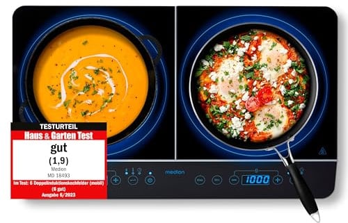 MEDION MD 15324 Doppel-Induktionskochplatte, 3500 Watt, Zwei Kochplatten, 10 Temperaturstufen, LED Display, schwarz