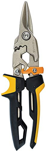 Fiskars Blechschere, Gerader Schnitt, Bis zu 40% mehr Kraft, Länge 25 cm, Stahl/Kunststoff, Schwarz/Orange, PowerGear, 1027207