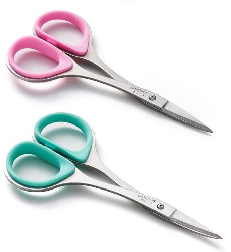 Beaditive näh- und stickscheren set (2 stk.) curved, scharf, stainless-steel design | präzisions-tipps, ergonomischer gummihandgriff-griff | klein, kompakt diy nutzung (1 Gebogen, 1 Gerade)