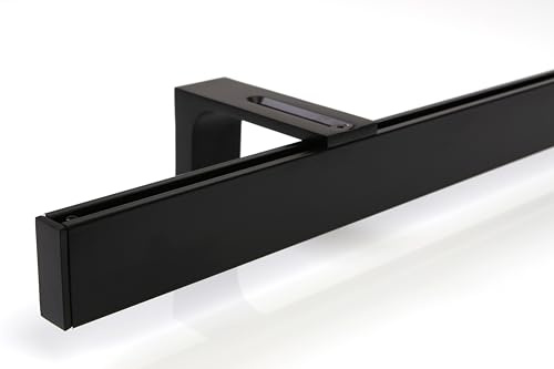 Deco-Raum Gardinenstange auf Maß Innenlauf eckig Wandbefestigung Wandträger mitte Lauf 8,3cm Vorhangstange Flächenvorhang Schiene Innenlaufstange für Vorhänge Schwarz 290cm