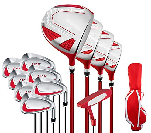 XSDAJSD Komplettes Golfschlägerset, 12-teilig, inkl. Driver, inkl. 460 cc Alloy Driver, 3 & #5 Fairwayhölzer, Hartholz, 5#, 6#, 7#, 8#,9#, Pw#, Sw# Eisen, Putter und Damen-Golftasche