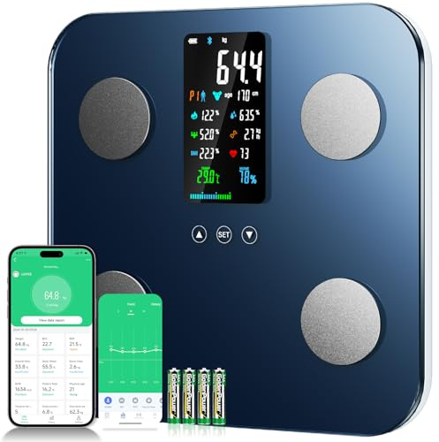 Onherm Körperfettwaage mit Großen Display, Ultra Precision Waage mit Körperfett und Muskelmasse, Personenwaage mit Körperfettanalyse, Waage Personen kann den Körperfett, BMI, 180kg/400lb