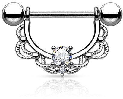 Paula & Fritz® Brustwarzen-piercing Brustpiercing Frau Maenner Intimpiercing Mann Nippelpiercing Edelstahl Chirurgenstahl 316L Filigraner Bogen 1.6mm Zirkonia Farblos