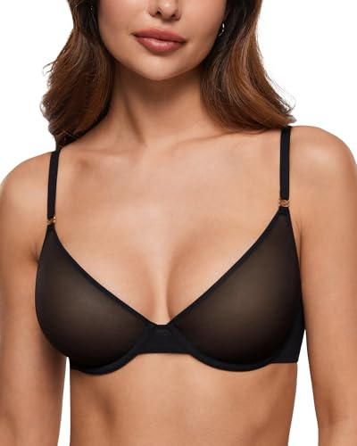 INLYRIC Damen Mesh Balconette BH mit Bügel | Durchsichtigen, Sexy, Tshirt BHs, Große Brüste, Soft Tiefer Ausschnitt