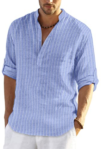COOFANDY Herren Hemd Langarm Henley Shirt Leinenhemd Baumwolle Casual Regular Fit Sommerhemd