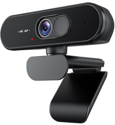 Aurolumiz 4K Webcam mit Autofokus, Mikrofon, Objektivabdeckung PC/Laptop | Plug and Play für Zoom, Teams, Streaming und Videoanrufe; scharfes Autofokus-Bild mit mobilem Stativ