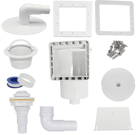 HAF Einbauskimmer Komplett Set Weiß für Stahlwandbecken | Pool Skimmer Set aus ABS inkl. Einlaufdüse, Skimmerkorb, Schlauchanschluss 32mm & 38mm + Zubehör | Poolskimmer für Stahlwandpools