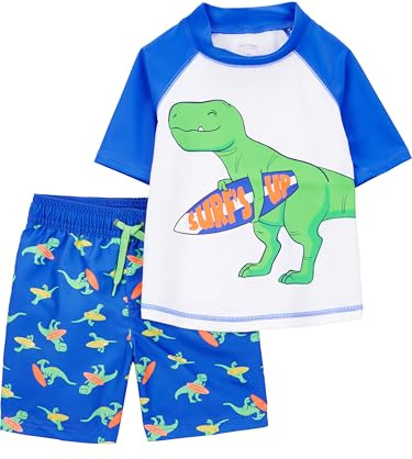Simple Joys by Carter's Baby Jungen Swimsuit Trunk and Rashguard Rash-Guard-Set, Blau Weiß Dinosaurier, 3 Jahre