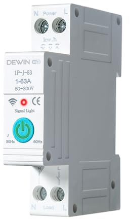 DEWIN Hutschienen Leitungsschutzschalter, Tuya WiFi Smart Circuit Breaker mit Leistungsmessung für Smart Home Handy Fernbedienungs Schalter 1P 63A AC 220V