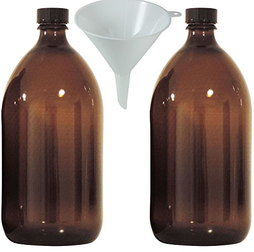 mikken 2 x braune Medizinflasche 1000 ml Apothekerflasche, Laborflasche made in Germany, BPA frei inkl. Trichter