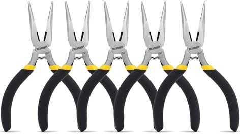 BOOSDEN Spitzzangen Set, 5 Stücke, 127mm, Lang, Mini, Elektronik-Spitzzange, Flachrundzange Mit Schneide, Rundzange für Schmuck