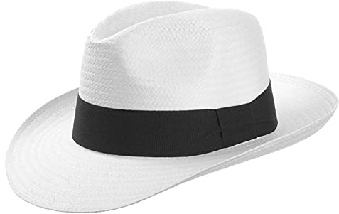 Lipodo White Mountain Strohhut Bogarthut Fedora-Hut Made in Italy Herren Frühling Sommer weiß S (54-55 cm)