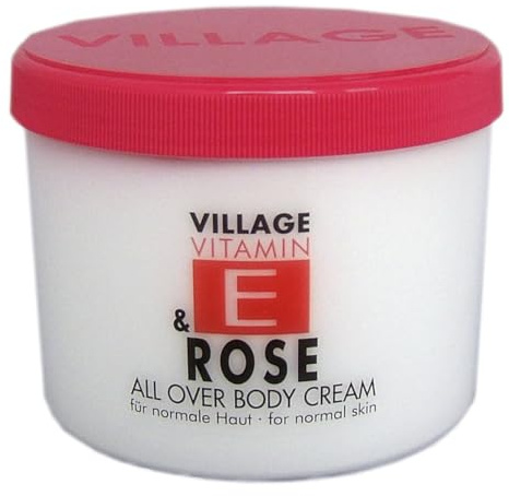 Village Cosmetics Bodycream mit Vitamin E und Rose 500 ml (Körpercreme, Körperpflege, mit verführerischen Rosenduft, zarte Haut) 950611