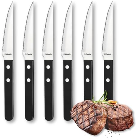 Amefa Pizza Steakmesser Set 6tlg., Wellenschliff, 13/0-Klingenstahl | Kunststoffgriff schwarz, genietet, für Steak, ausbalanciert, perfekt für 6 Personen, komfortables Schneiden direkt am Tisch