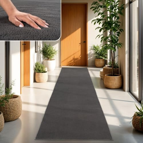 TT Home Wohnzimmer Teppich Kurzflor Anti-Rutsch Rückseite Unifarben Modern Waschbar, Farbe: Anthrazit, Größe:80x150 cm