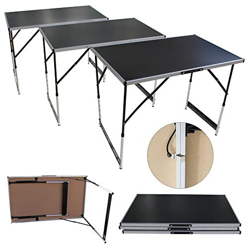 Lemodo Tapeziertisch 3-teilig klappbar – höhenverstellbarer Multifunktionstisch Aluminium mit verstärkter Tischplatte, Mehrzwecktisch als Malertisch & Flohmarkttisch, 3 m Arbeitsfläche, 50 kg je Tisch