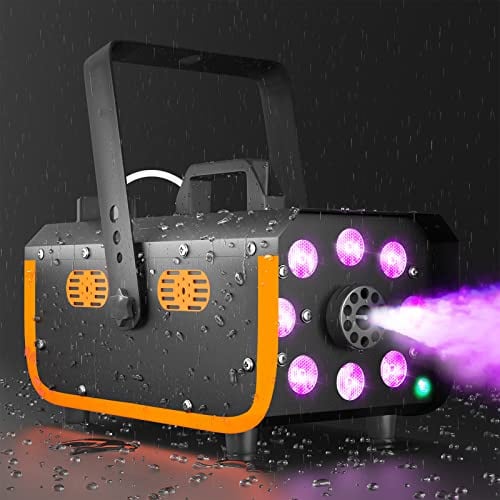 HAKUTA wasserdichte Nebelmaschine 500W mit 2300 CFM Nebelausstoß | und 2 Fernbedienungen, 8 LED Lichter mit Fade-, Blitz-, Smooth- und Strobe-Effekt für Party, Hochzeit, Halloween usw