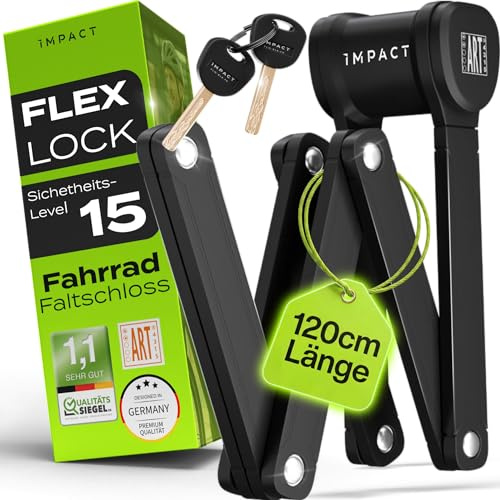 IMPACT® FlexLock 15 - Premium Faltschloss Fahrrad [HOHE SICHERHEIT] - Handliches Fahrradschloss mit Sicherheitslevel 15 bis 120cm - Robustes Fahrrad Schloss hält bis zu 1,5 Tonnen Zugkraft stand