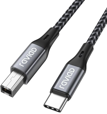 RAVIAD USB C Druckerkabel 2M, USB B auf USB C Kabel Scannerkabel Nylon Druckerkabel USB C für iPhone, Samsung, MacBook Pro/Air, Matebook, HP, Canon, Epson, Brother, Lexmark, Xerox Drucker und Scanner