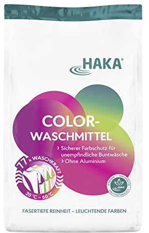 HAKA Colorwaschmittel Pulver, 3 kg (77 Waschladungen), kraftvolle Fleckentfernung für strahlende Buntwäsche, Farbschutz & Faser-Glättung, ohne Aluminium & Füllstoffe, vegan, umweltfreundlich