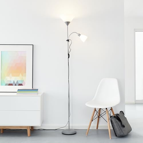Lightbox Stehlampe - Standleuchte 2-flammig - 180cm Lampe mit einstellbarem Lesearm - Leselampe für das Wohnzimmer - E-27 & E-14 Fassung inkl. LED