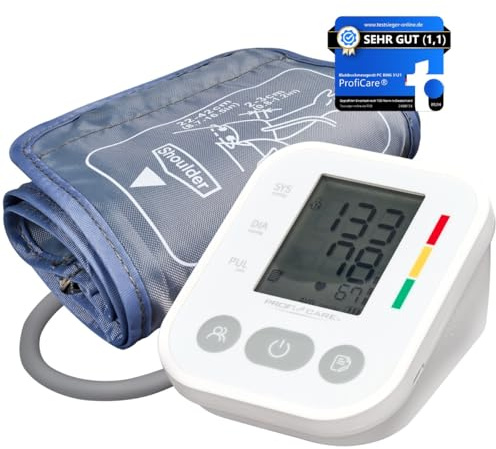 ProfiCare® Blutdruckmessgerät für präzise Blutdruck und Pulsmessung mit Speicher | Arrhythmie-Erkennung | Blutdruckmessgerät Oberarm mit WHO Bewertung | Oberarm Blutdruckmessgerät | PC BMG 3121