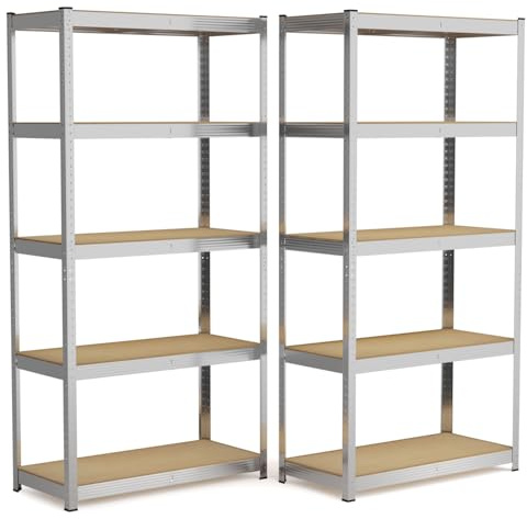 Steckregal Metall 180x90x40 cm – 2er Set Schwerlastregal mit 5 Böden – Kellerregal Lagerregal verzinkt – Regal für Werkstatt, Keller & Garage bis 875 kg