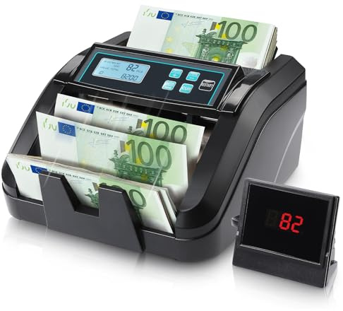 MUNBYN IMC51 Geldzählmaschine mit Einzelwährung,Wert der Währung kann nicht automatisch erkannt werden,Add+Batch Modus Geldscheinzähler,UV/MG/IR/MT-Erkennung, nur EUR-Geldzähler,1100 Blatt/min,Schwarz