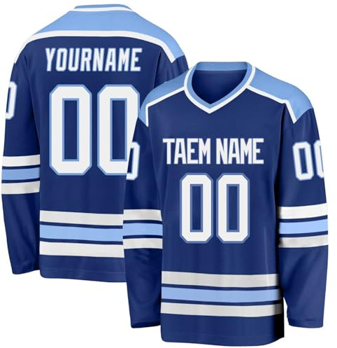 Personalisiertes Eishockey-Trikot mit eigenem Druck, langärmeliges Eishockey-Trikot für Eishockey-Fans, Herren, Damen, Jugend, 1-Blau, L
