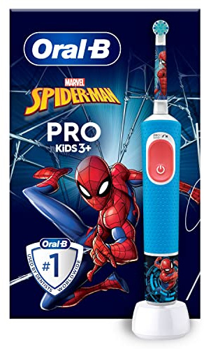 Oral-B Pro Kids Spiderman Elektrische Zahnbürste/Electric Toothbrush für Kinder ab 3 Jahren, inklusive Sensitiv+ Modus für Zahnpflege, extra weiche Borsten, 1 Aufsteckbürste, 4 Sticker, blau/rot