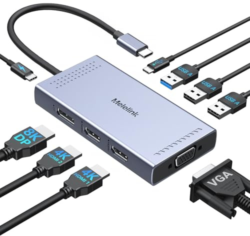 USB C Docking Station 2 Monitor Dual HDMI, 9 in 1 USB-C Hub Triple Display Adapter mit 2* 4K HDMI, 8K Displayport, VGA，100W PD, 4* USB A/C Ports,Dockingstation Laptop 2 Monitore für Dell HP Lenovo etc