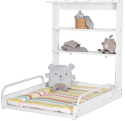 roba Wandwickelregal, Klappbares Wickelregal zur Wandmontage, Wickeltisch mit Wickelauflage Dschungelbaby, Holz, Weiß, 1 Stück (1er Pack)